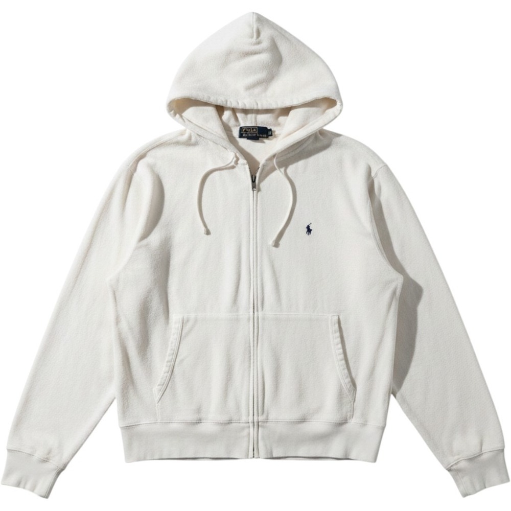 Polo Ralph Lauren Mens XL White Terry Cloth Full Zip Hoodie Pony Logo Cotton